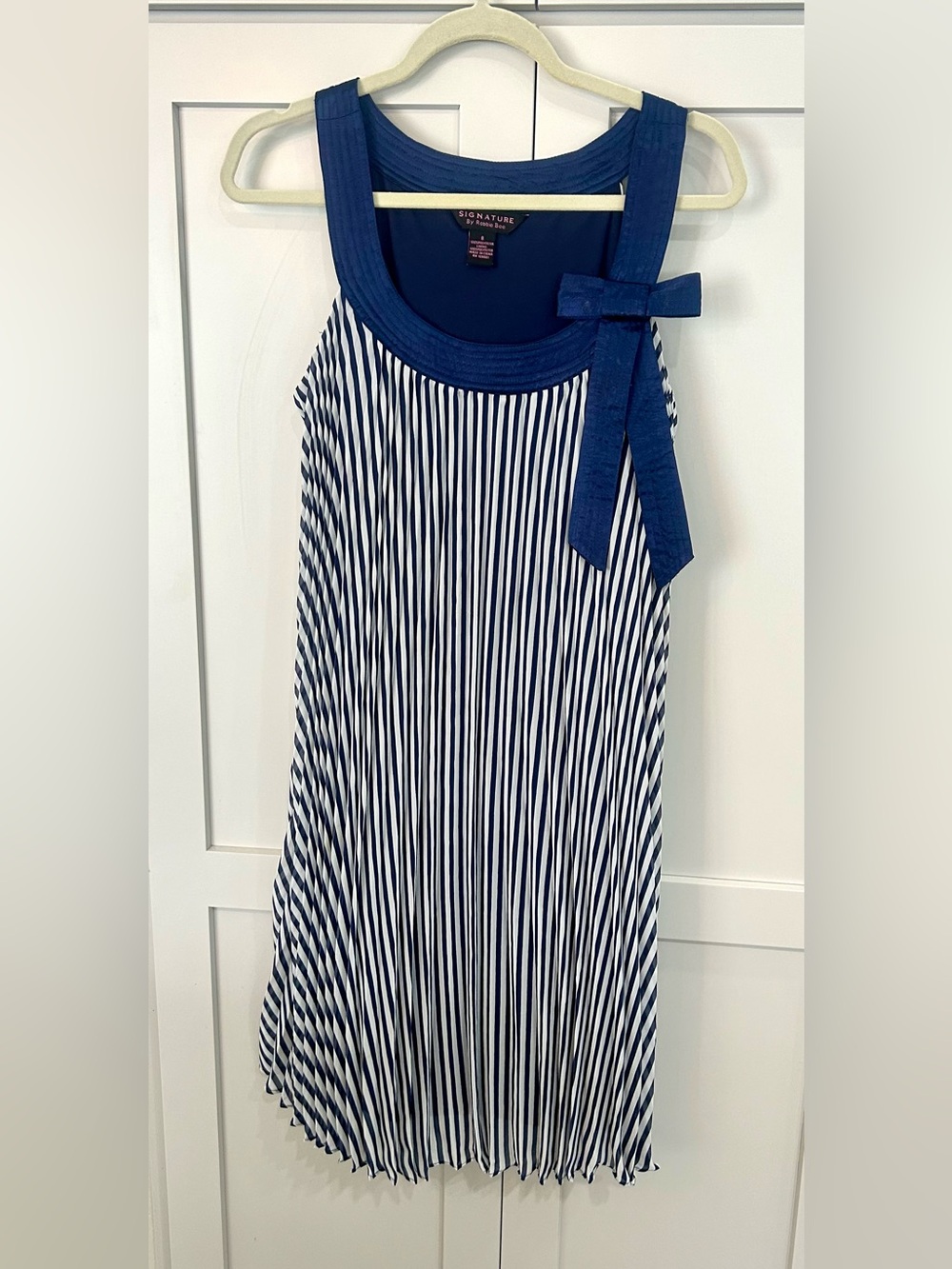 Robbie Bee Navy & White Striped Tank Dress with Side Bow